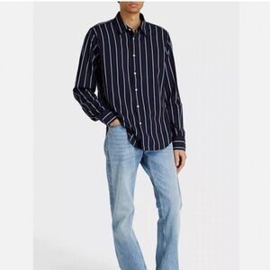 Rag and Bone NY Rove Cotton Striped Shirt Navy Stripe Men Size Medium NWOT